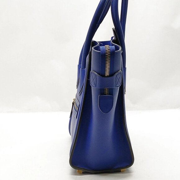 Authentic CELINE Navy Blue Leather Hand Bag mn684-122825 - Picture 3 of 15